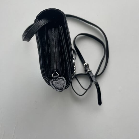 BRIGHTON Black Leather Organizer Wallet Crossbody Croc-embossed Elegant Western - Picture 7 of 15